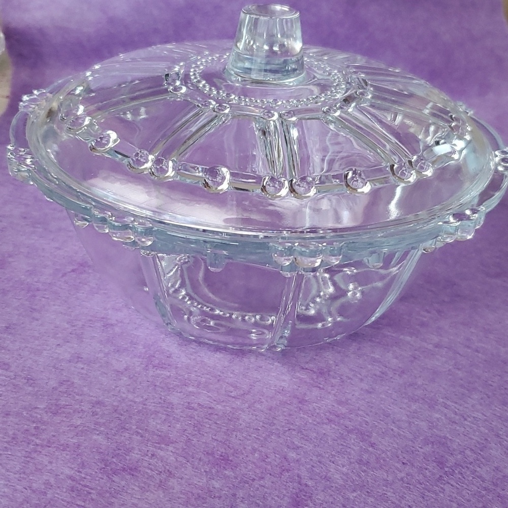 Vintage KIM Indonesia Clear Glass Oyster Pear Covered Candy Dish